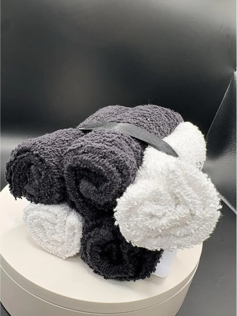 EMBROIDERED 100% Cotton Washcloths Black White 12x12in set of 5